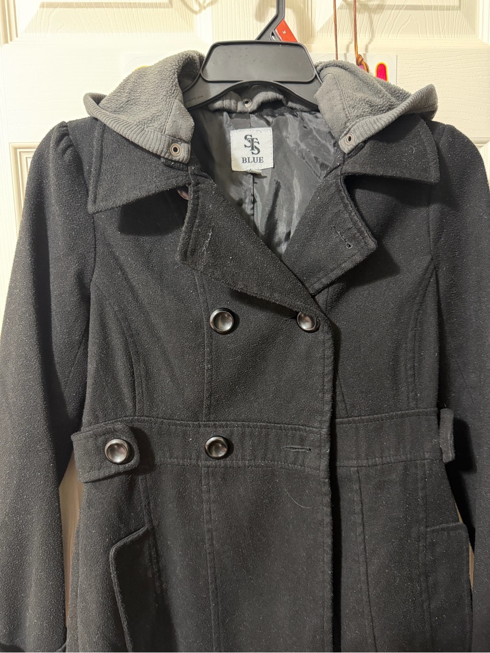 STS Blue Black Double-Breasted Pea Coat